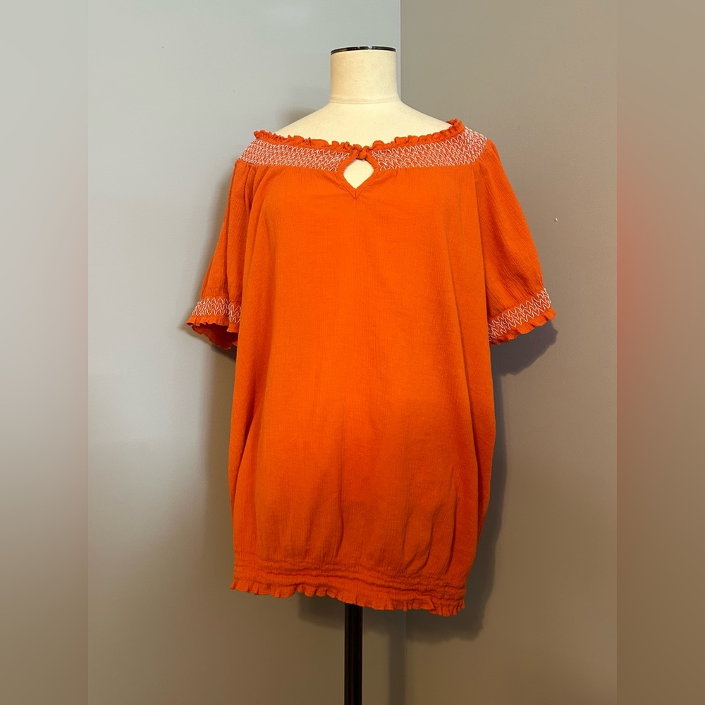 Lane Bryant orange/white embroidered top size 14/16